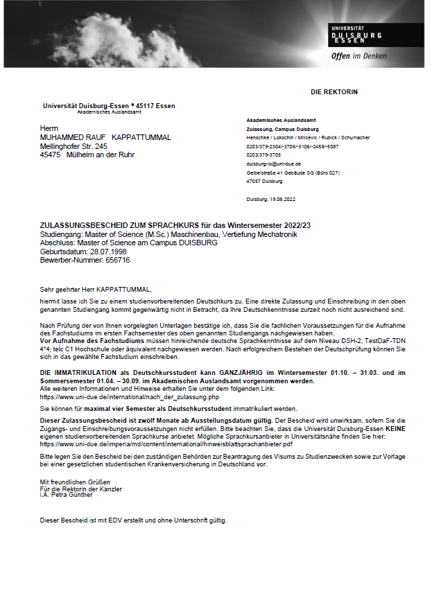 Muhammed Rauf certificate